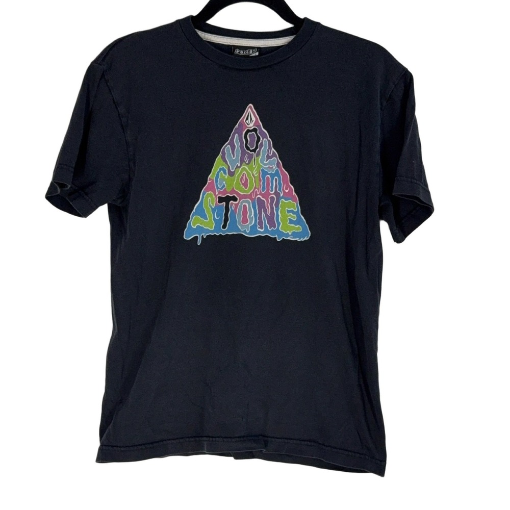 Volcom Men's T-Shirt Large Black Graphic Print Crew Neck Short Sleeve Cotton